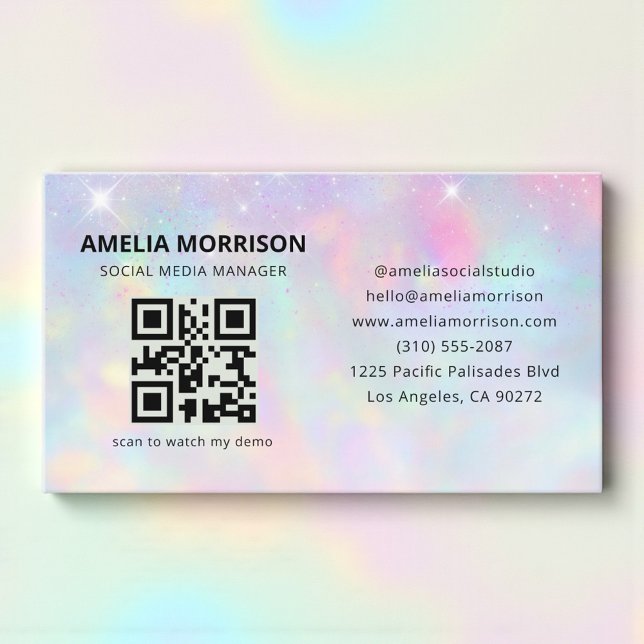 Opal Glitter QR-kod Minimalistisk Professionell Visitkort (Skapare uppladdad)