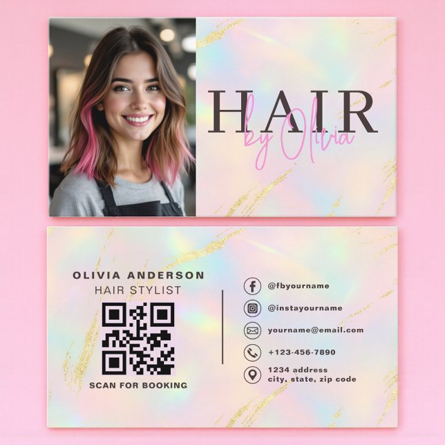 Opal Gold Glitter Hair Stylist Photo QR Code  Visitkort (Skapare uppladdad)