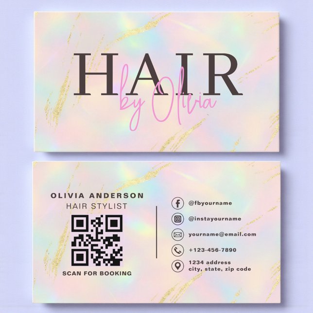 Opal Guld Glitter QR-kod Hårstylist Modern Visitkort (Skapare uppladdad)