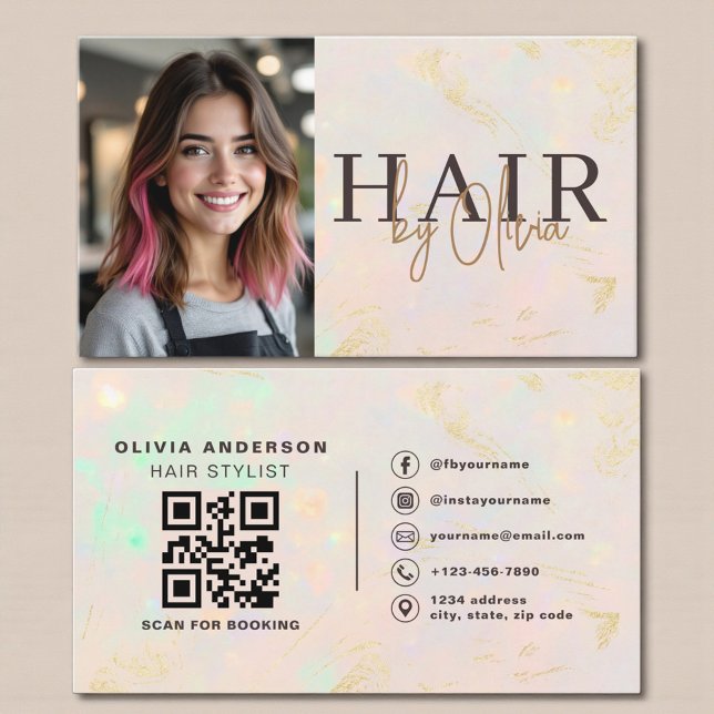 Opal Hair Stylist Photo QR Code  Visitkort (Skapare uppladdad)