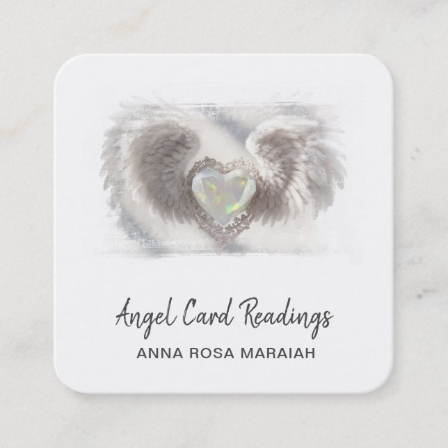 *~* Opal Heart QR Angel Vingar AP78 Vit delikat Fyrkantigt Visitkort (Framsida)