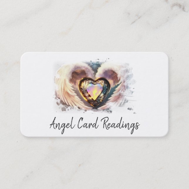 *~* Opal Heart White Guld Angel Vingar AP78 QR Visitkort (Framsida)