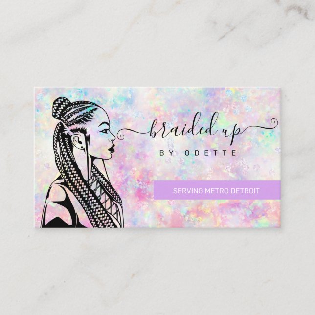 Opal Holografisk Hair Braider Braid Salon Visitkort (Framsida)