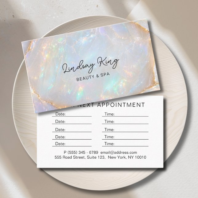 Opal Holografisk Marmor Salon  Tidsbeställning Kort (Opal Holographic Marble Salon Appointment Card)
