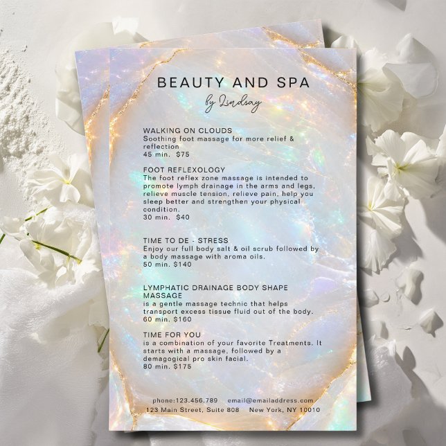 Opal Holografisk Marmor Salong Prislista Flygblad (Opal Holographic Marble Salon Pricelist Flyer)