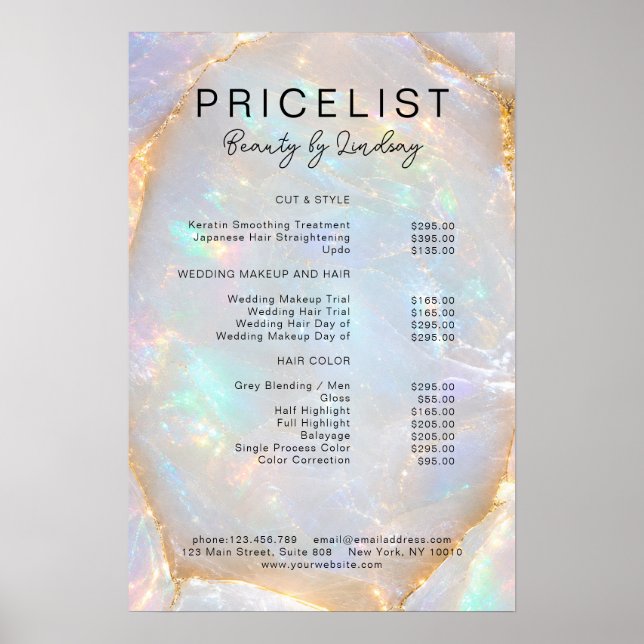 Opal Holografisk Marmor Salong Prislista Poster (Framsidan)