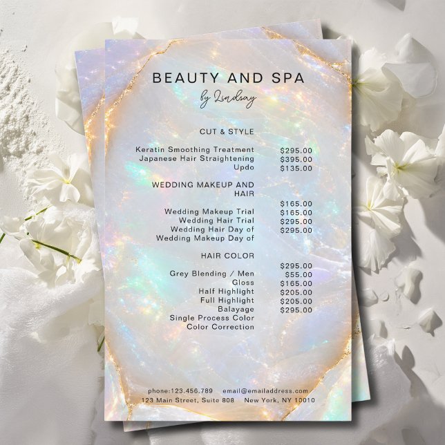 Opal Holografisk Marmorsalong  Prislista Flygblad (Opal Holographic Marble Salon Pricelist Flyer)