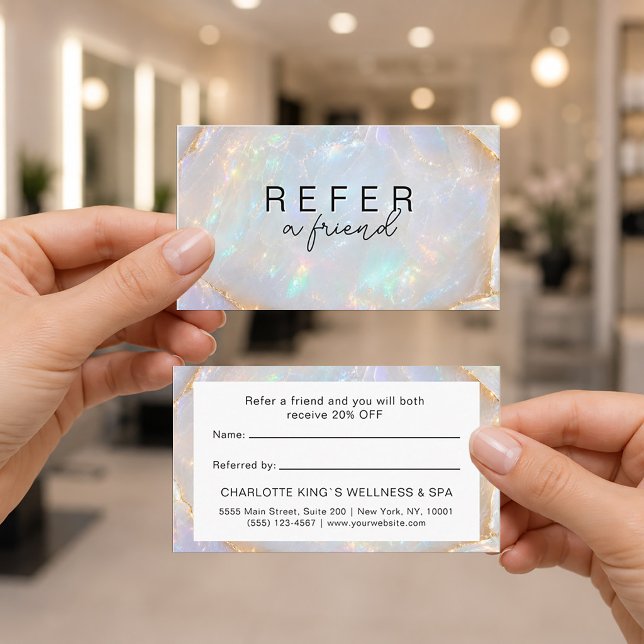 Opal Holografiska Marmor Referral Kort (Refer a Friend! Opal Holographic Marble Referral Cards)
