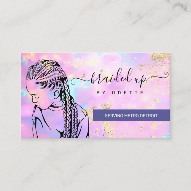 Opal HoloGraph Hair Braider Stylist Braid Salon Visitkort (Framsida)