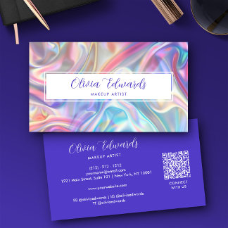Opal Iridescent Script Violet QR-kod Visitkort