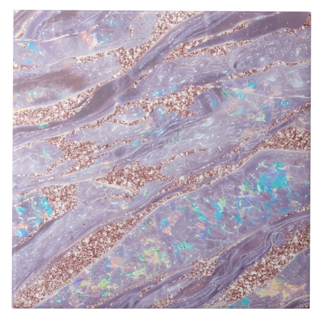 Opal Marble Classy Lavender Ro Guld Glitter Glam Kakelplatta (Framsidan)