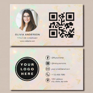 Opal Modern Minimalistisk Foto med QR-kod Visitkort