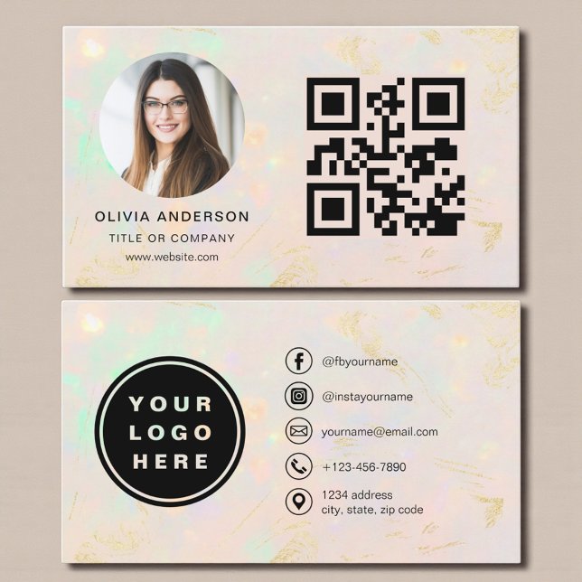 Opal Modern Minimalistisk Foto med QR-kod Visitkort (Skapare uppladdad)