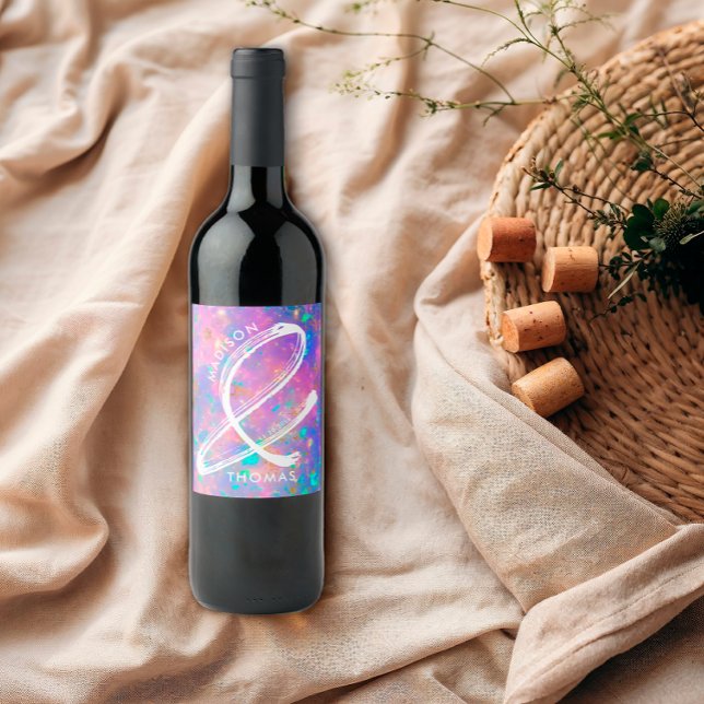 Opal och Guld, djärv, modern Bröllop Vinflaska Etikett (Skapare uppladdad)