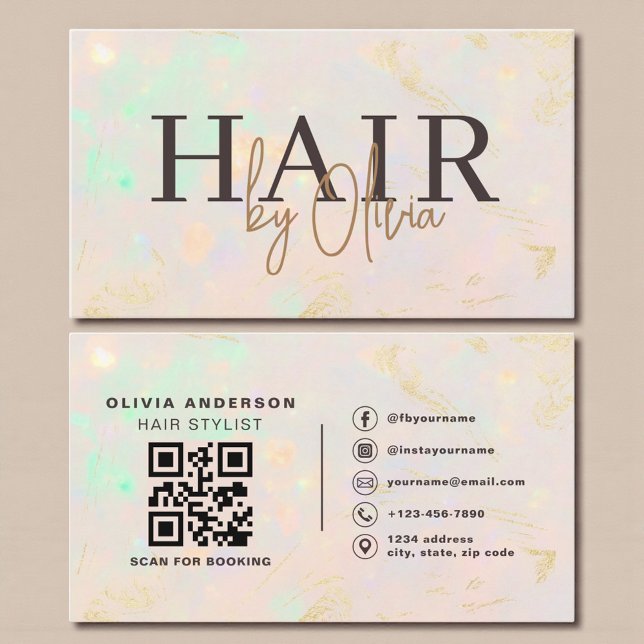 Opal QR Code Hair Stylist Modern Visitkort (Skapare uppladdad)