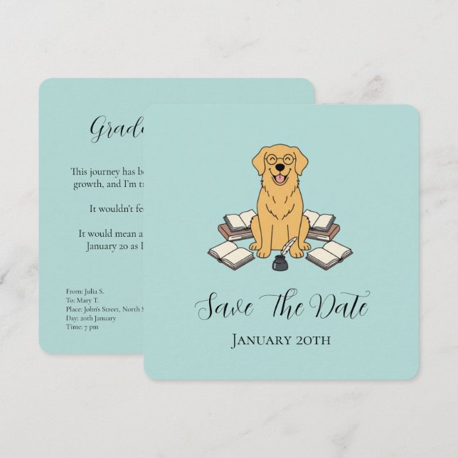 Opal Söt Student Hund Examen Save The Date Spara Datumet (Fram/baksida)