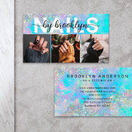 Opal Stone Iridescent Photo Typography Nail Artist Visitkort