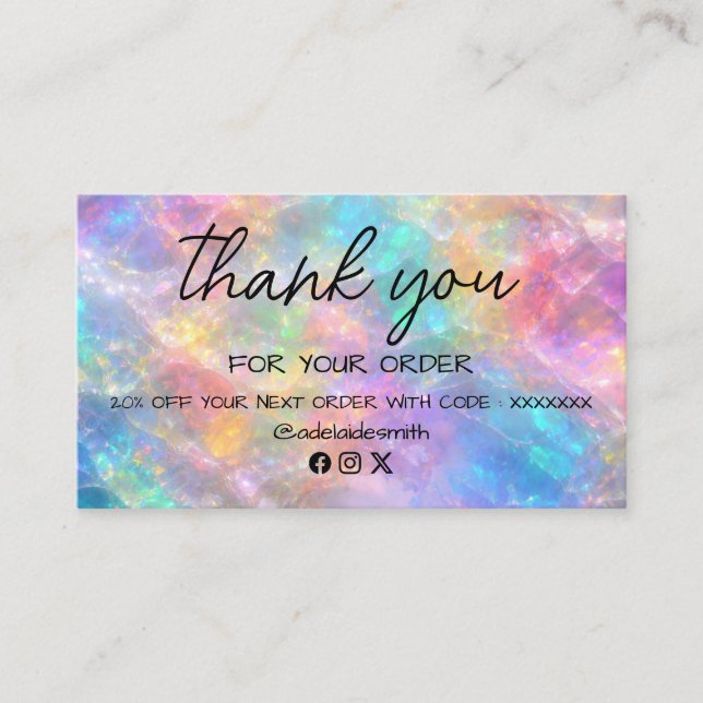 opal stone thank you business card visitkort (Framsida)