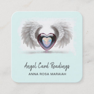 *~* Opal Two Heart QR Angel Vingar AP78 Aqua Fyrkantigt Visitkort