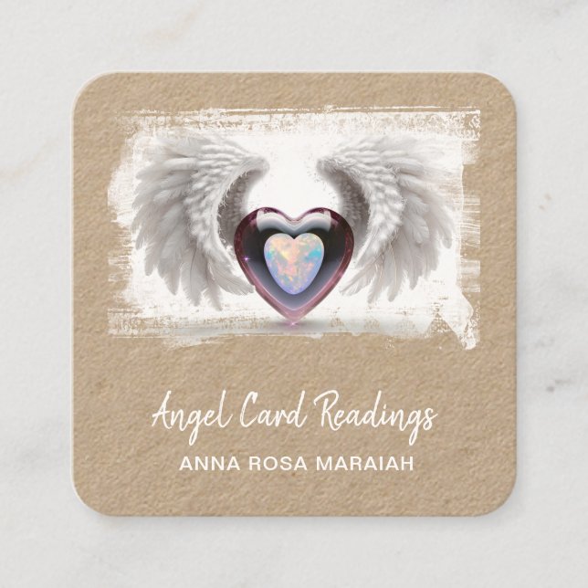 *~* Opal Two Heart QR Angel Vingar AP78 Kraft Fyrkantigt Visitkort (Framsida)