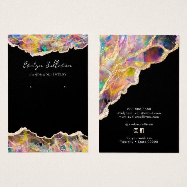 Opal utformning på svarta smyckeskort för visning visitkort (Framsida & baksida)