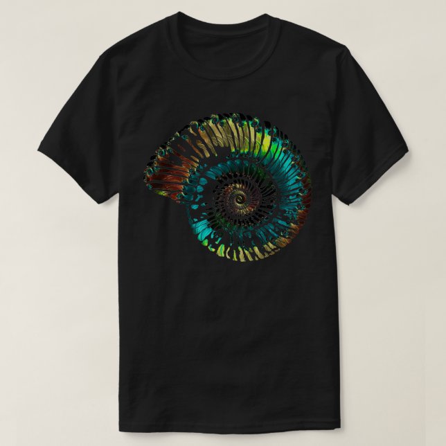 Opalescent glas Mönster från ammonitrök-ossil-vekt T Shirt (Design framsida)