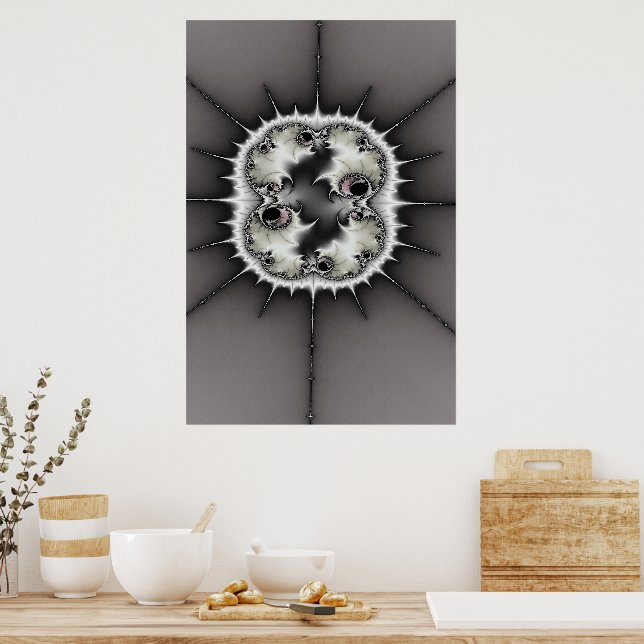 Opalescent Grått och White Fractal Starburst Poster (Kök)