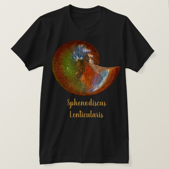 Opaliserat Sphenodiscus Ammonit-skal T Shirt (Design framsida)