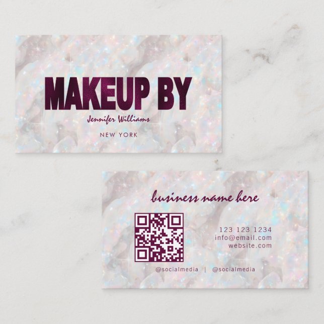 Opalsten Anpassad QR-kod Sminkartist Elegant Visitkort (Fram/baksida)