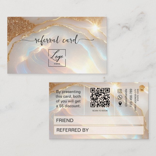Opalsten och guld Qr-kod Referral-kort Rabattkort (Fram/baksida)