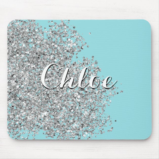 ÖParadise Blue Shines med Silver Glitter Musmatta (Framsidan)