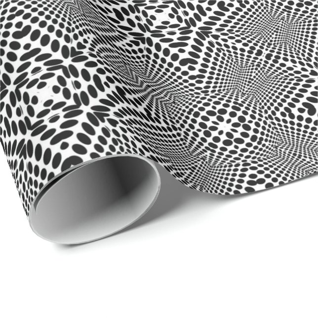 OpArt Dots Madhi Black and White Presentpapper (Rullad Hörn)