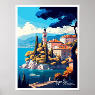 Opatija Kroatien Travel Vintage Illustration Poster