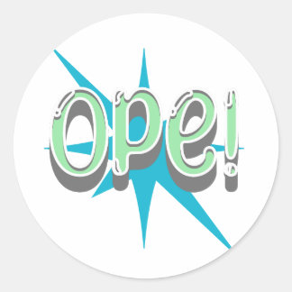 Ope, Funny Midwest Slang | Retro-Grönt och blått Runt Klistermärke