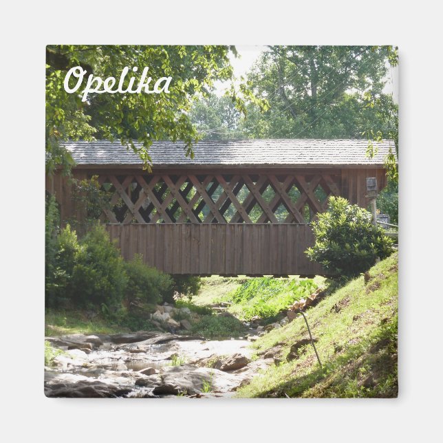 Opelika Alabama Covered Bridge Photo Magnet (Framsidan)