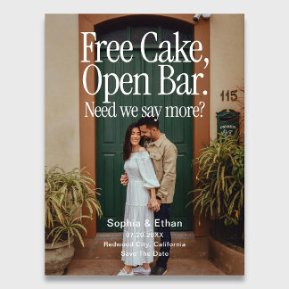 Open Bar Free Cake Photo Retro Save The Date Meddelande Vykort