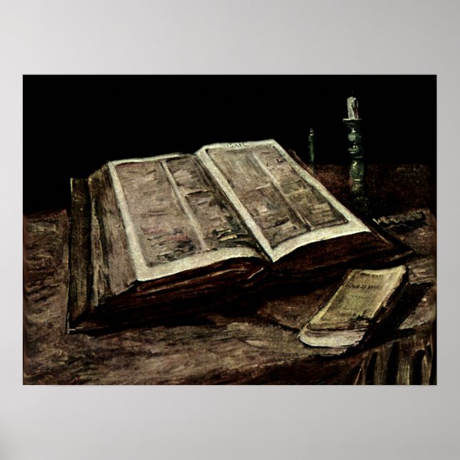 Open Bible Bok med Candles - van Gogh Poster (Framsidan)