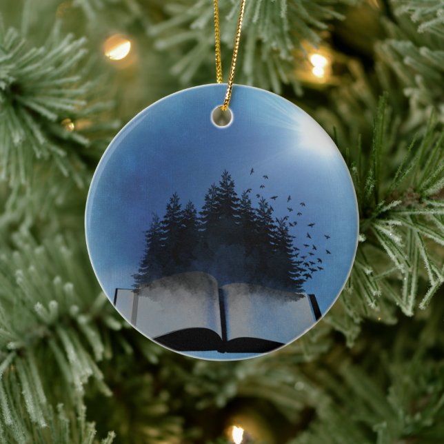 Open Bok Forest Digital Art Scene Personlig Julgransprydnad Keramik (Träd)