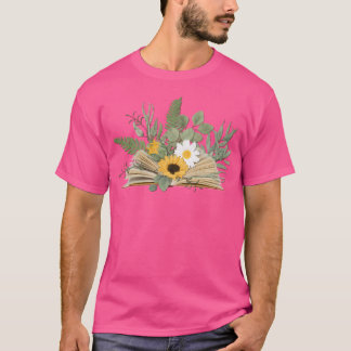 Open Book With Florals And Leaves T Shirt