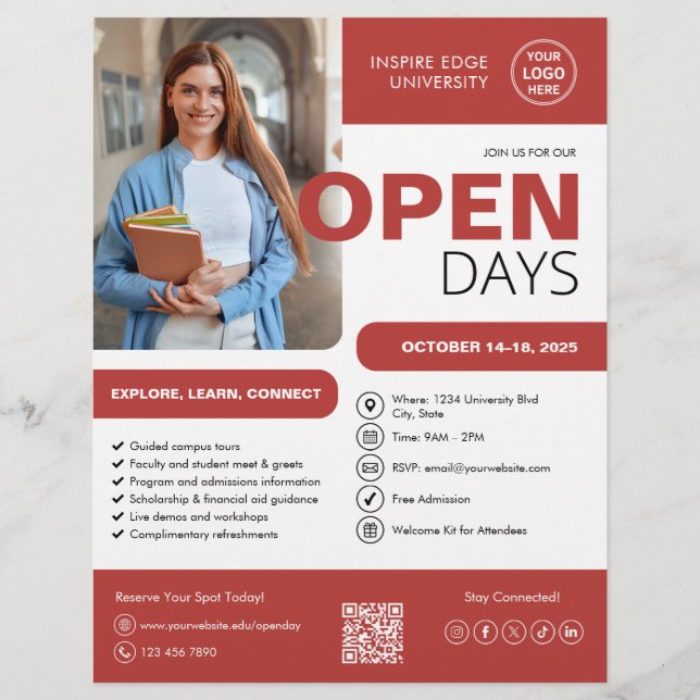 Open Day College Universiteten Red Business Reklamblad (Framsidan)