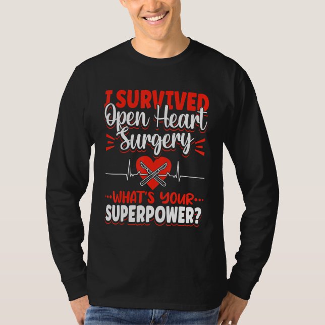 Open Heart Surgery Bypass Awareness Heart I Surviv T Shirt (Framsida)
