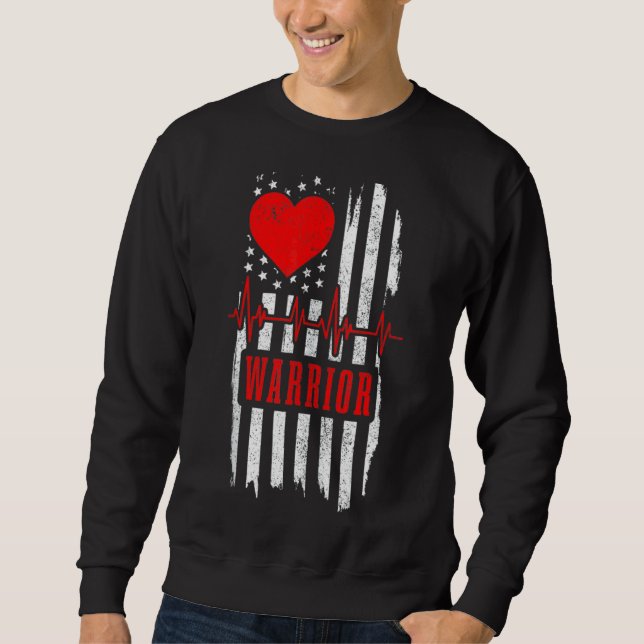 Open Heart Surgery Warrior Patriotic Transplant by Lång Ärmad Tröja (Framsida)