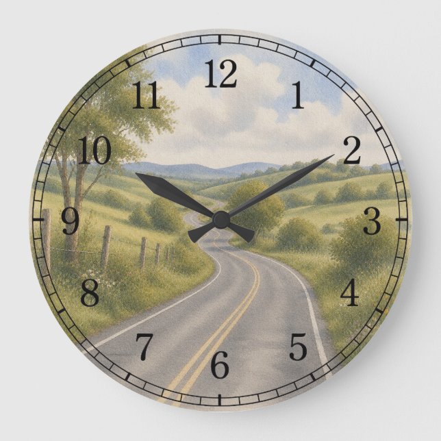 Open Highway Wall Clock — Scenic Road Design Stor Klocka (Framsida)