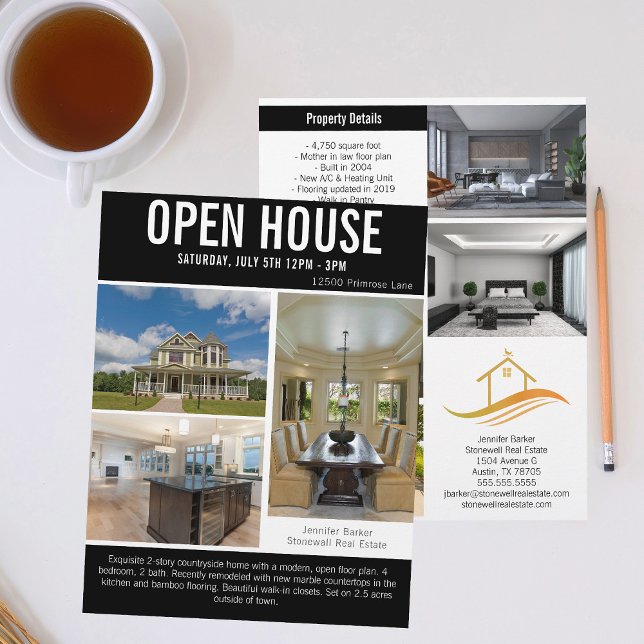 Open House Modern Black Real Gods Listing Reklamblad (Skapare uppladdad)