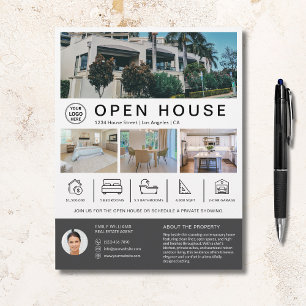 Open House Real Gods Realtor Anpassningsbar Logoty Reklamblad
