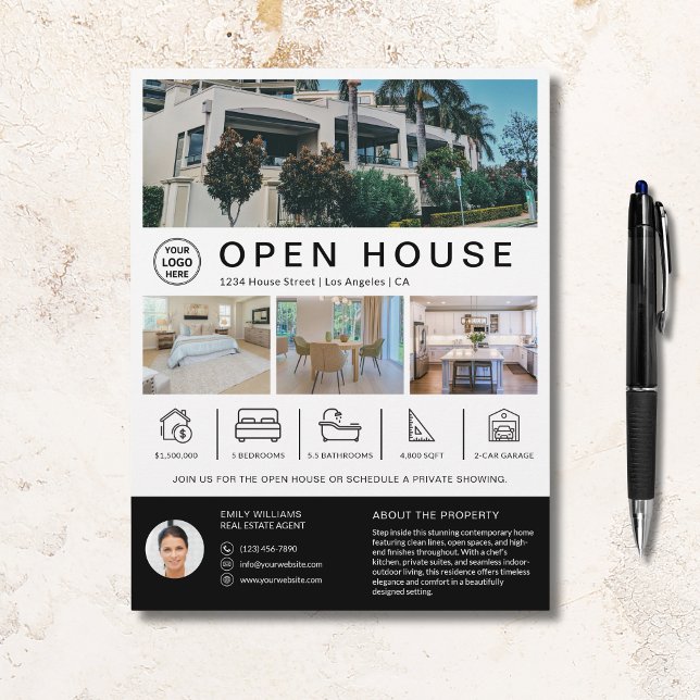 Open House Real Gods Realtor Anpassningsbar Logoty Reklamblad (Open House Real Estate Realtor Custom Logo)