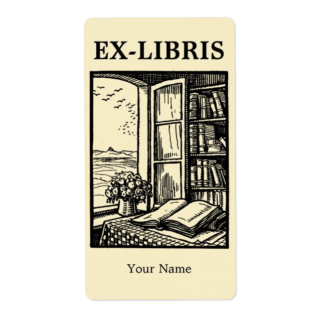 Open Library Window Bookplate Ex Libris Template Fraktsedel (Framsidan)