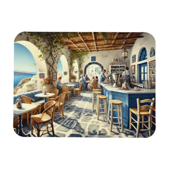 Open Luft Coffeeshop i Santorini Magnet (Horisontell)