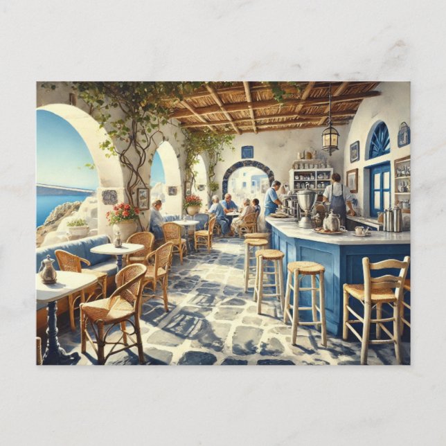 Open Luft Coffeeshop i Santorini Vykort (Framsida)