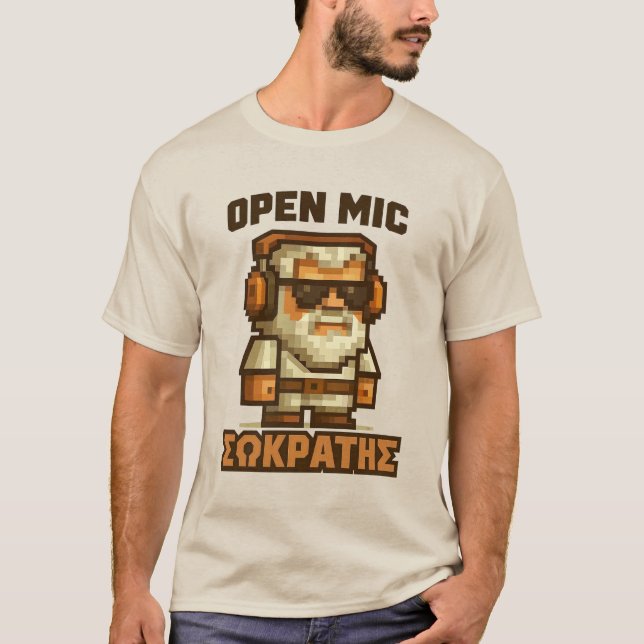 Open Mic Socrates (Greek) T Shirt (Framsida)